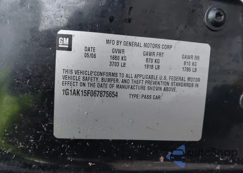 2006 Chevrolet Cobalt Ls from USA, damaged, VIN 1G1AK15F067875654